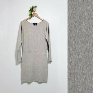 Theory Beige Soft Knit Sweater Fitted Long Sleeve Mini Dress